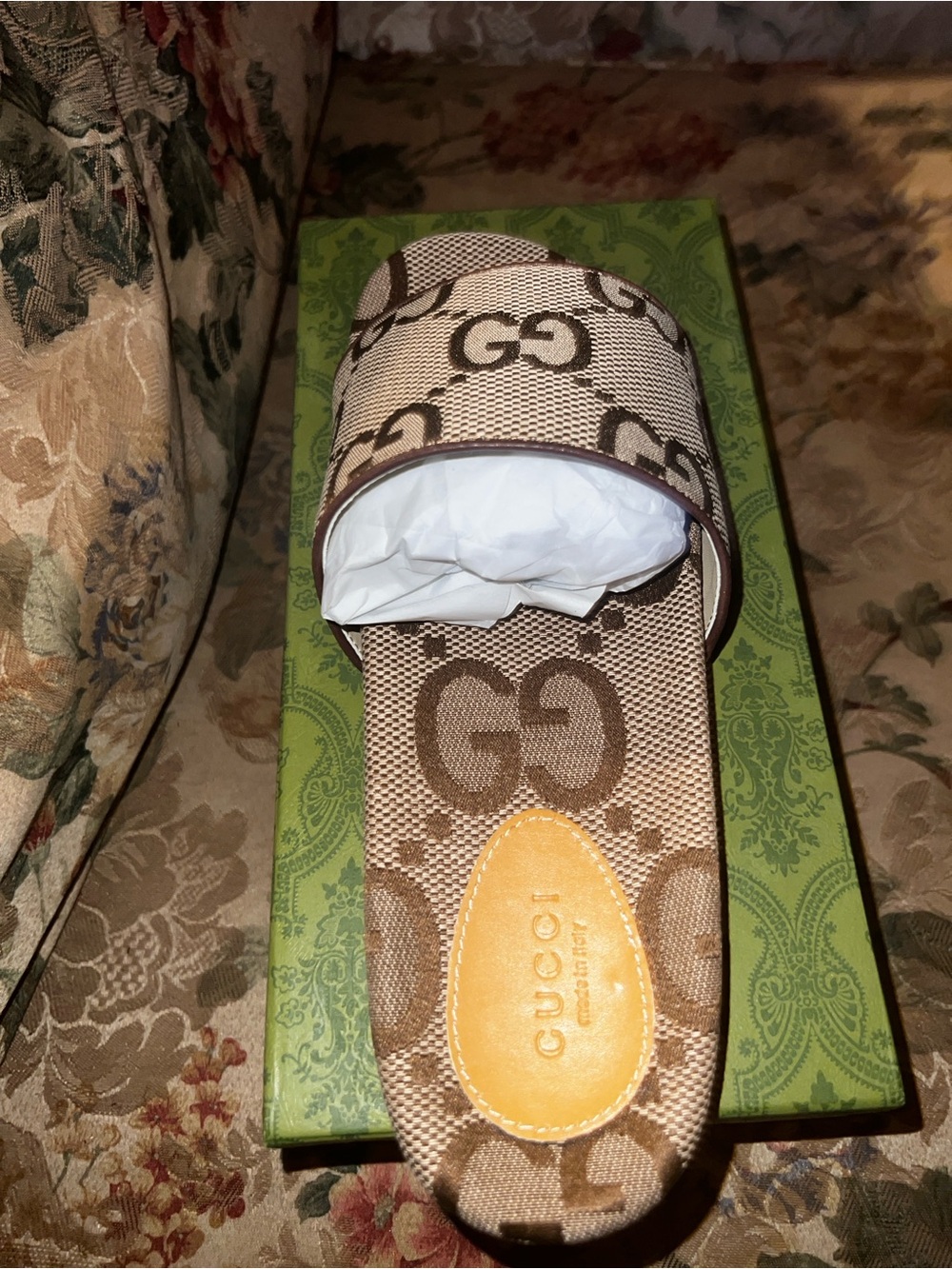 Gucci Beige Brown Monogram Slide